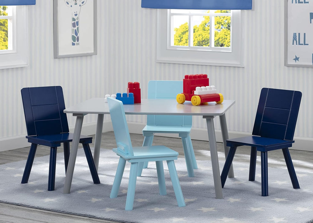 Delta Children Kids Table and Chair Set (4 Chairs Included), Grey/Blue & MySize Deluxe Toy Box, Greenguard Gold Certified, Deep Blue