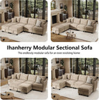 Ihanherry 112" Modular Sectional U-Shaped Sofa, Modern 6-Seat Cloud Couch with 2 Storage Ottomans, Soft Chenille Fabric Sectional Set for Living Room Bedroom Apartment, Brown