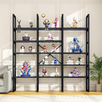 Large Bookshelf 5 Tiers, Triple Wide Geometric Bookcase, 71 Inches Tall Industrial Book Shelves Etagere Book Case, Sturdy Metal Frame, Freestanding Display Shelving Unit (Black)