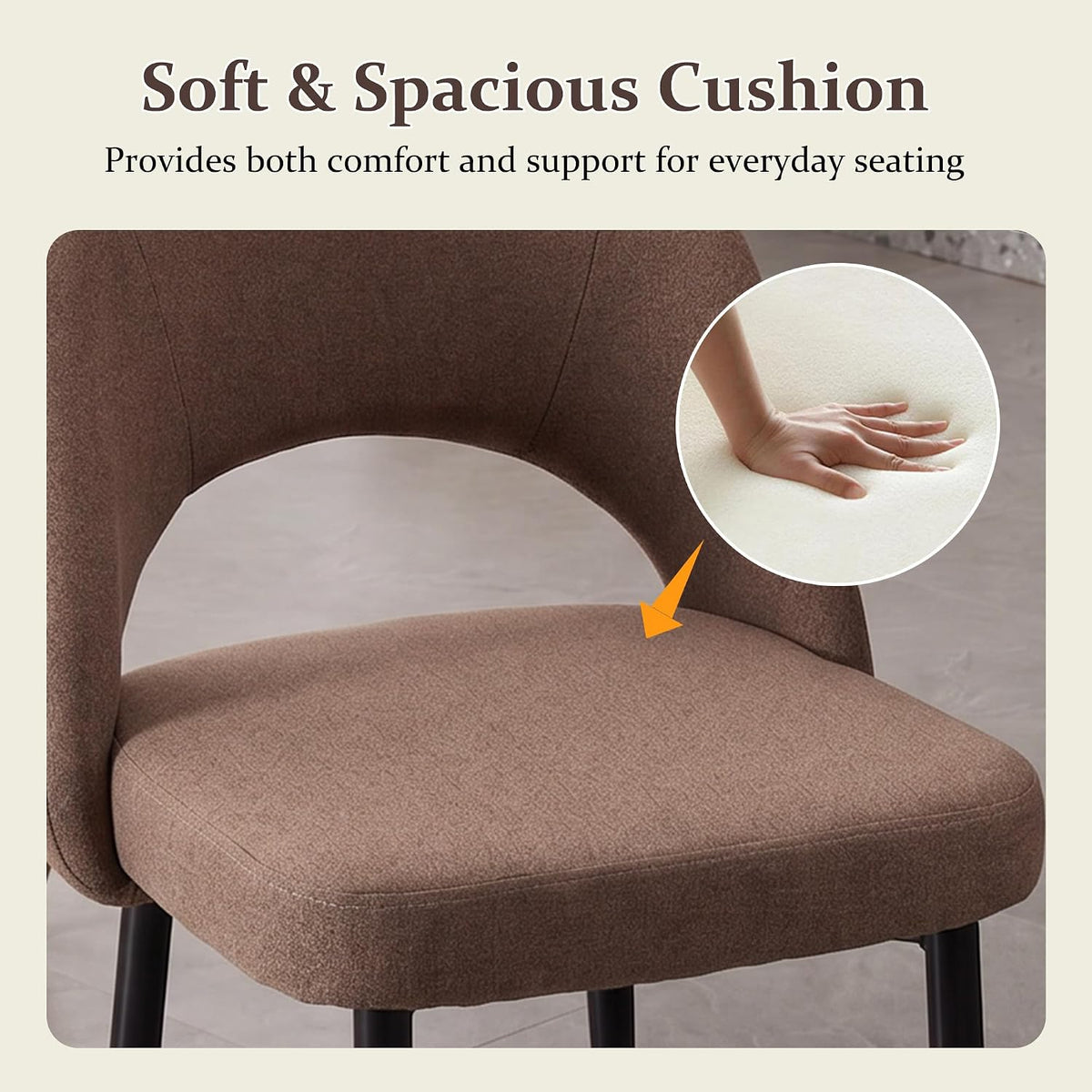 Modern Dining Chairs, Fabric Upholstered Accent Kitchen Chairs with Comfy Padded Seat & Sturdy Metal Legs, Side Farmhouse Chairs for Dining Room, Living Room, Restaurant (Brown, Set of 6)