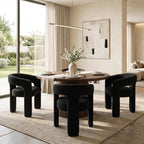 HNY Modern Barrel Kitchen & Dining Room Chairs Set of 6, Sherpa Upholstered Accent Chairs with Arm, 18.5'' Wide Side Armchairs Vanity Chairs for Living Room Bedroom Makeup Small Spaces, Black