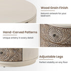 HOMPUS Round End Table Set 2, Fully Assembled Nightstand w 3 Storage Drawers, Farmhouse Wood Dresser Set of 2, Vintage Nightstand Bedside Tables, Aceent End Tables for Bedroom, Rustic White