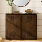 LKTART Mid Century Modern Sideboard Buffet Storage Cabinet with Doors and Shelves,Wood Coffee Bar Storage Cabinets for Kitchen, Dining Room, Living Room-Brown Walnut