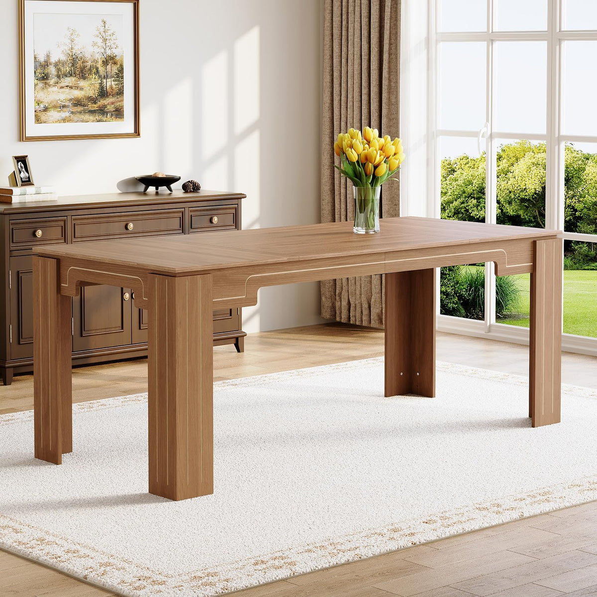 71" Wood Dining Table for 6-8, Large Rectangular Wood Grain Kitchen Dining Table with Thick Stable Legs for Dining Room and Family Dining