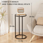 Easy Paws Round Side Table,Glass C Shaped Table,Couch End Table, Tempered Glass Snack Table with Metal Frame, Sofa Couch Bedside Table,TV Tray Table for Small Space(Black,2pcs)