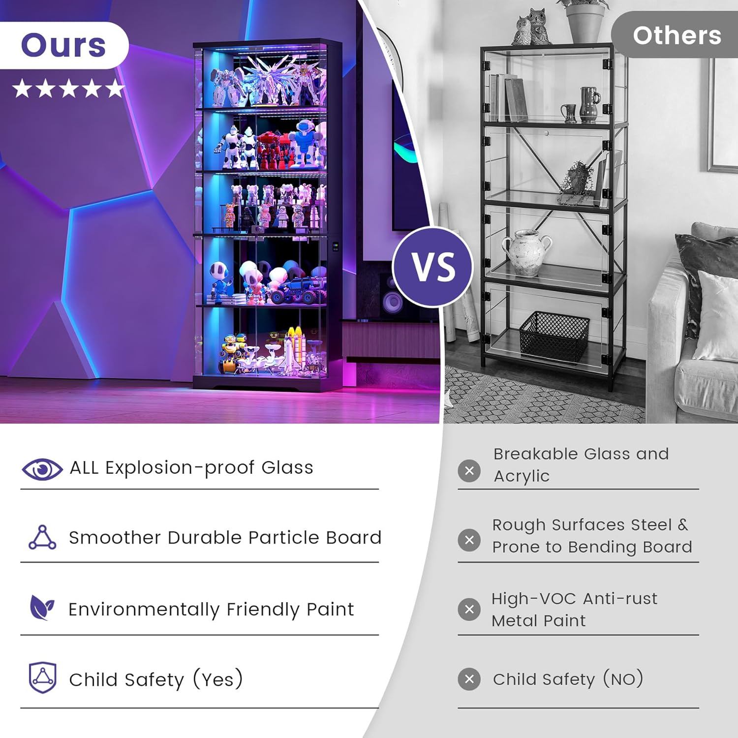 Dystler Glass Display Cabinet with Doors and RGB LED Lights