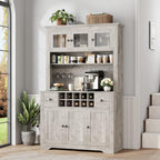GAOMON 69" Pantry Cabinet with LED Light & Charging Station, Kitchen Pantry Storage Cabinet with Drawer & Adjustable Shelves, Coffee Bar Table for Kitchen Room, Living Room, Dining Room, Grey