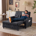 VINGLI Convertible Loveseat Sleeper Sofa Bed, Pullout Couch for Living Room | Black Futon Sofa Bed, Faux Leather Pull-Out Couch Bed with USB Ports, Cup Holders for Small Space, Apartment, Office