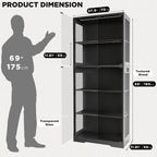 Display Cabinet with Glass Doors, 5-Tier 65" Glass Display Cabinet with LED 3-Color Lights & Human Body Sensor, Curio Cabinet with Textured Wood Shelves for Collectibles, Black Wood Frame