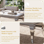 3-Piece Faux Marble Coffee Table Set with Silver Stainless Steel Legs | Modern Rectangular Center Table and 2 Square End Tables for Living Room, Office