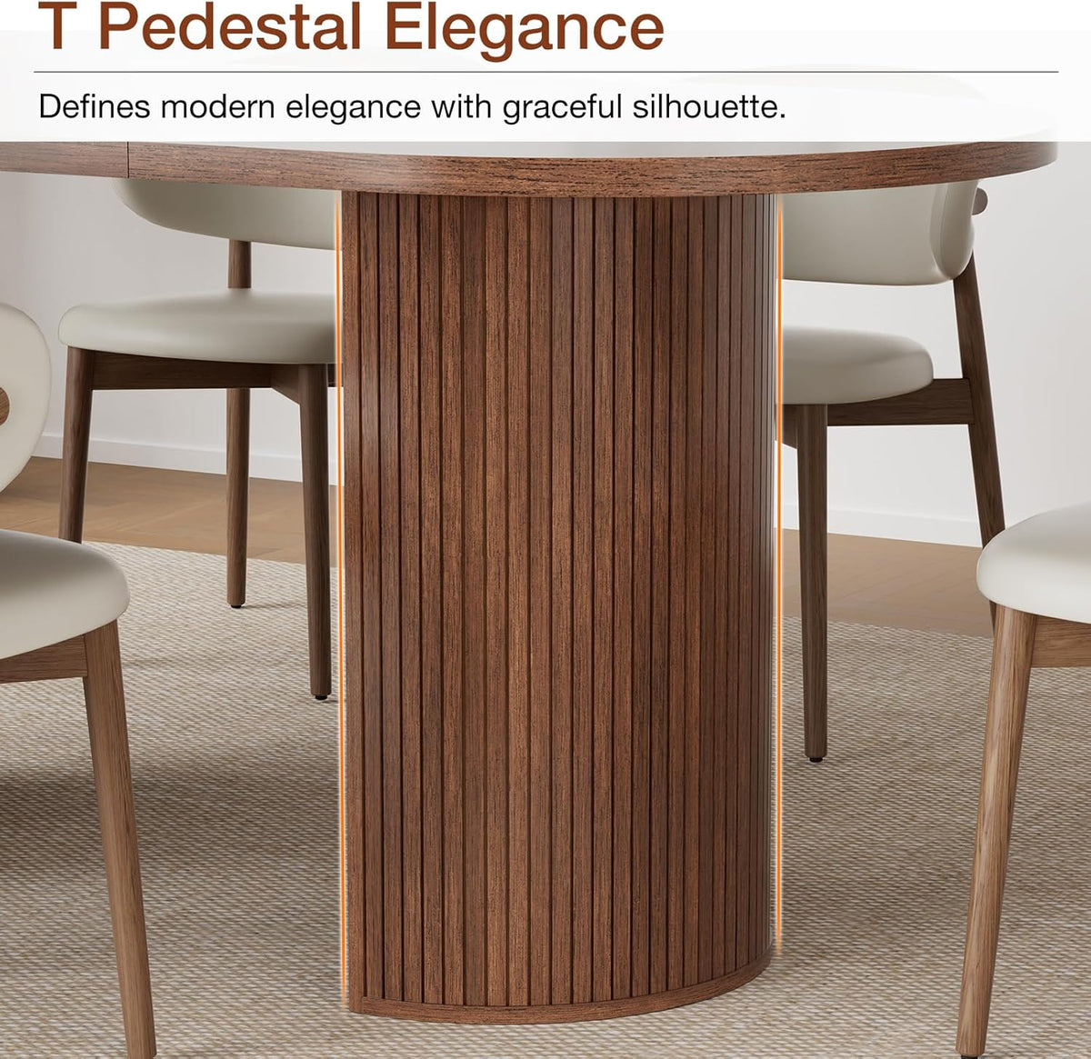 HOMMPA 70.8" Oval Dining Table for 4 6 Person Kitchen Table with Semi-Cylindrical Legs Base Large Wooden Round Dining Room Table Modern Farmhouse Dinner Tables for Kitchen Dining Living Room Walnut