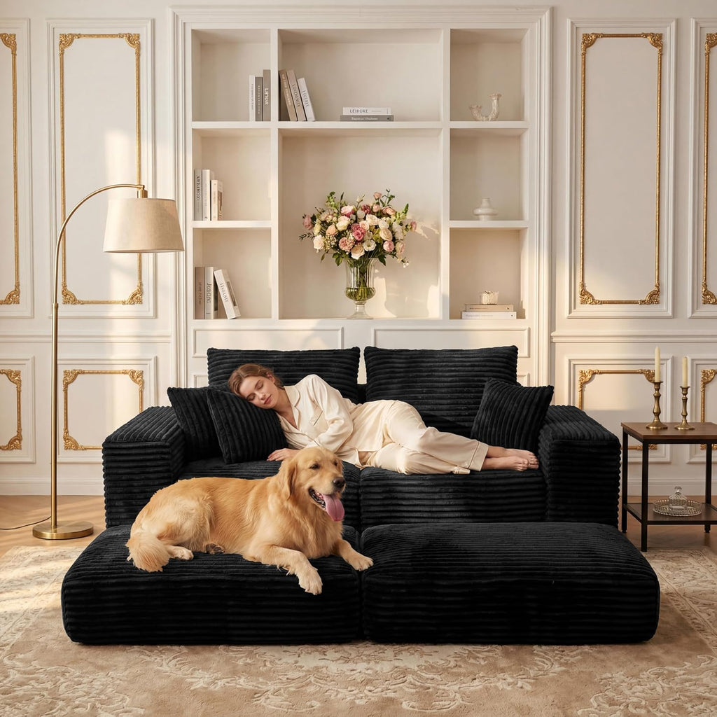 Cloud Modular Sectional Sofa, Comfy Couch with Non Slip Base, Modern L-Shaped Couch with Chaise, Customizable Sleeper Sofa for Living Spaces, No Assembly & Deep Seat (Black)