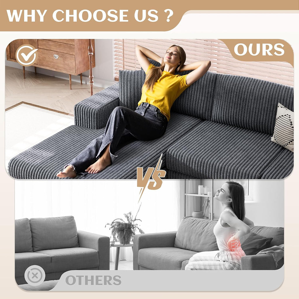 Vongrasig 105" Couches for Living Room,Sectional Couches Modular Sofa with L-Shaped Chaise, Memory Foam Comfy Cloud Couch with Plush Corduroy Fabric, No Assembly Required, (Dark Grey)