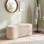 Zesthouse Storage Bench for Bedroom End of Bed, 39.4" Small Curved Entryway Ottoman Bench, Beige Linen Fabric Bench Seat for Living Room Hall Mudroom, Modern Upholstered Coffee Table Crescent Shape