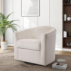Swivel Accent Chair, Upholstered Velvet Barrel Armchair, Modern Round Single Sofa Seating Comfy Reading Corner Chairs for Living Room Bedroom, Fully Assembled (Velvet Ivory, Set of 2)