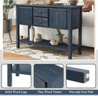 LKTART Farmhouse Sideboard Buffet Cabinet,Solid Wood Sideboard with Storage Drawers and Bottom Shelf, Buffet Cabinet Coffee Bar for Entryway Hallway Foyer,Easy Assembled (46.5" Navy Blue)