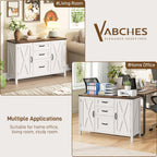 Vabches File Cabinet with 3 Drawers Fits Files Letter/A4 Size, Rustic White | Farmhouse Lateral File Cabinet, Wooden Filing Cabinet with Door and Adjustable Shelves Printer Stand for Home Office