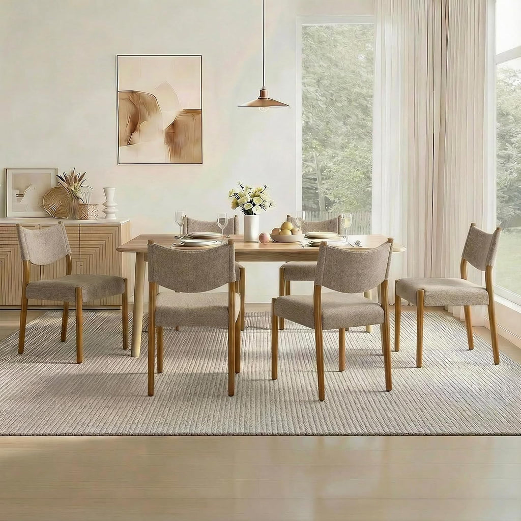 KISLOT Dining Chairs Set of 4, Ergonomic Upholstered Wood Chairs, Brown | Mid Century Modern Dining Room Chairs, Ergonomic Farmhouse Kitchen Chairs with Solid Rubber Wood Frame, Antique Walnut Leg