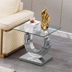 Luxury Silver Glass End Table Modern Square Sofa Side Table with Mirrored Stainless Steel Base and Clear Glass Top for Living Room Home Office Bedroom Table (Silver)