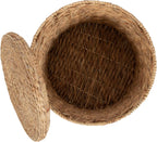 Kate and Laurel Halm Modern Woven Rattan Round Storage Side Tables, Set of 2, 20 x 17 and 16 x 14, Natural Rattan, Lift-Top End Tables for Use as Hidden Storage Baskets or Small Ottoman Tables