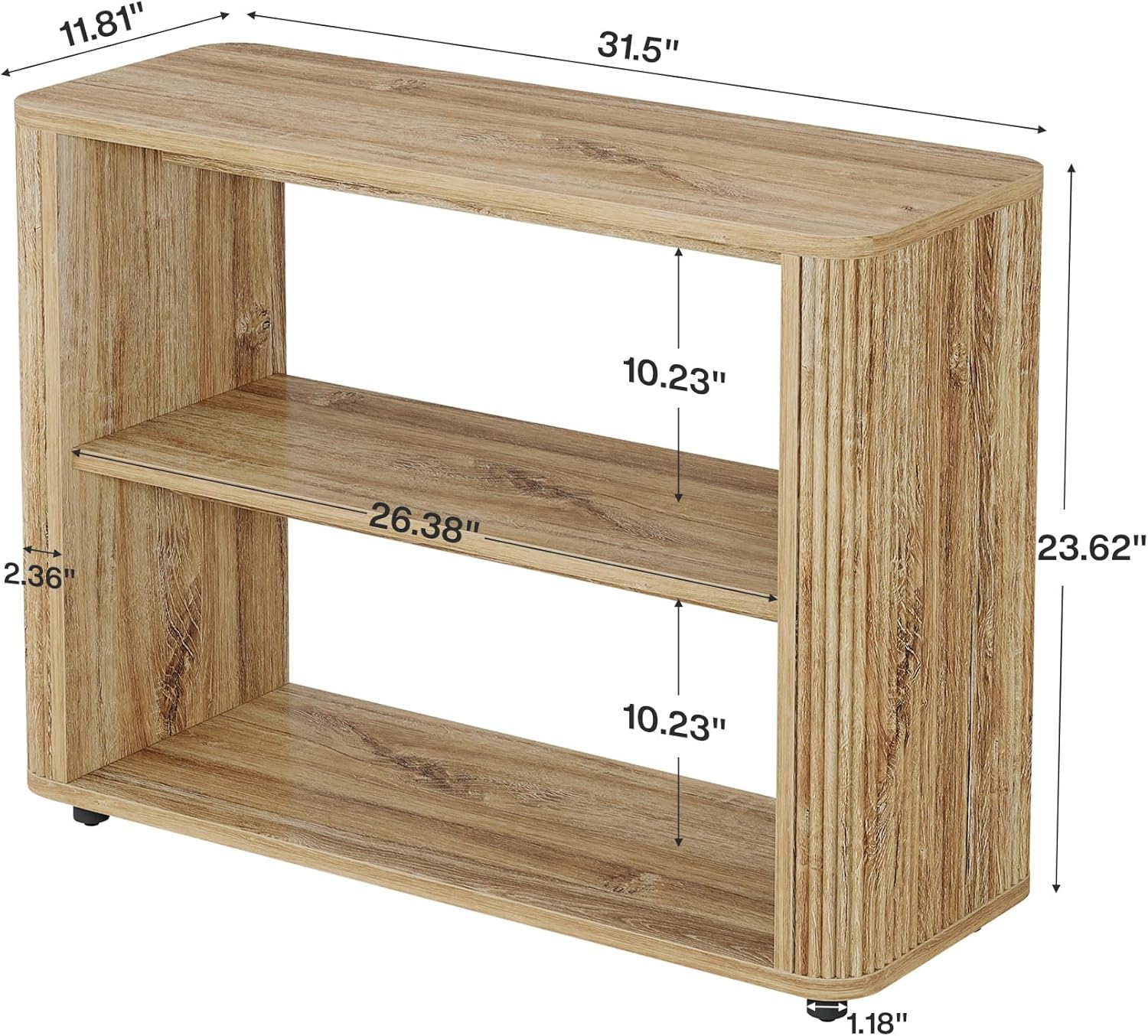 Tribesigns Narrow Side Table, 3-Tier End Table for Living Room, Small Fluted Nightstand with Storage Shelves, Farmhouse Bedside Table for Bedroom, Small Spaces, Sofa Couch, Natural