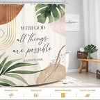 Glawry Boho Bible Verse Shower Curtain Inspirational Scriptures Quotes Abstract Tropical Palm Leaf Mid Century Bathroom Christian 72Wx72L Inches Bath Accessories Art Home Decor Fabric 12 Pack Hooks