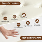 Christopher Knight Home Yae Luxurious PU Leather Upholstered End of Bed Ottoman, Wooden Living Room Ottoman Bench with Fluted Legs/Cylindrical Arm, Long Entryway Bench with Button Tufting, Brown+Beige