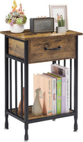 VECELO Nightstands, Industrial Side Table/End Tables with Drawer and Storage Shelf, Night Stands for Bedroom, Living Room, Wood Metal Furniture, Easy Assembly