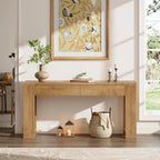 Furologee 60 inch Long Entryway Console Table with Drawers, Farmhouse Sofa Table Behind Couch, Entrance Accent Table for Hallway, Living Room, Foyer, Bedroom, Wooden Thick Tabletop (Natural)