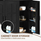 Spacious Storage & Modern Design Pantry Cabinet with Hutch – 70.9'' Tall Kitchen Cabinet – Glass Doors, Built-in Charging Station – Ideal for Dining Room – Black Color