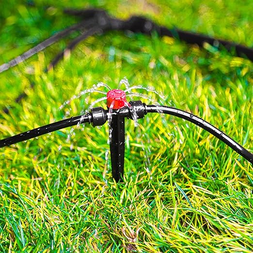 Push-to-Fit Drip Irrigation Emitters for 1/4" Drip Irrigation Tubing, 20 Pcs Adjustable 360 Degree Water Flow Drippers Sprayer on Stake 360° Full Circle Multi-Stream Irrigation In-line Dripper