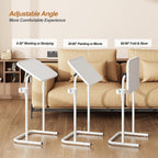 TUTOTAK C Shaped End Table with Tiltable Surface, Set of 2, Adjustable Height Side Table, Slide Under Couch Table TV Tray for Eating, Sofa Tray for Livingroom, Bedroom White TB01BW0912