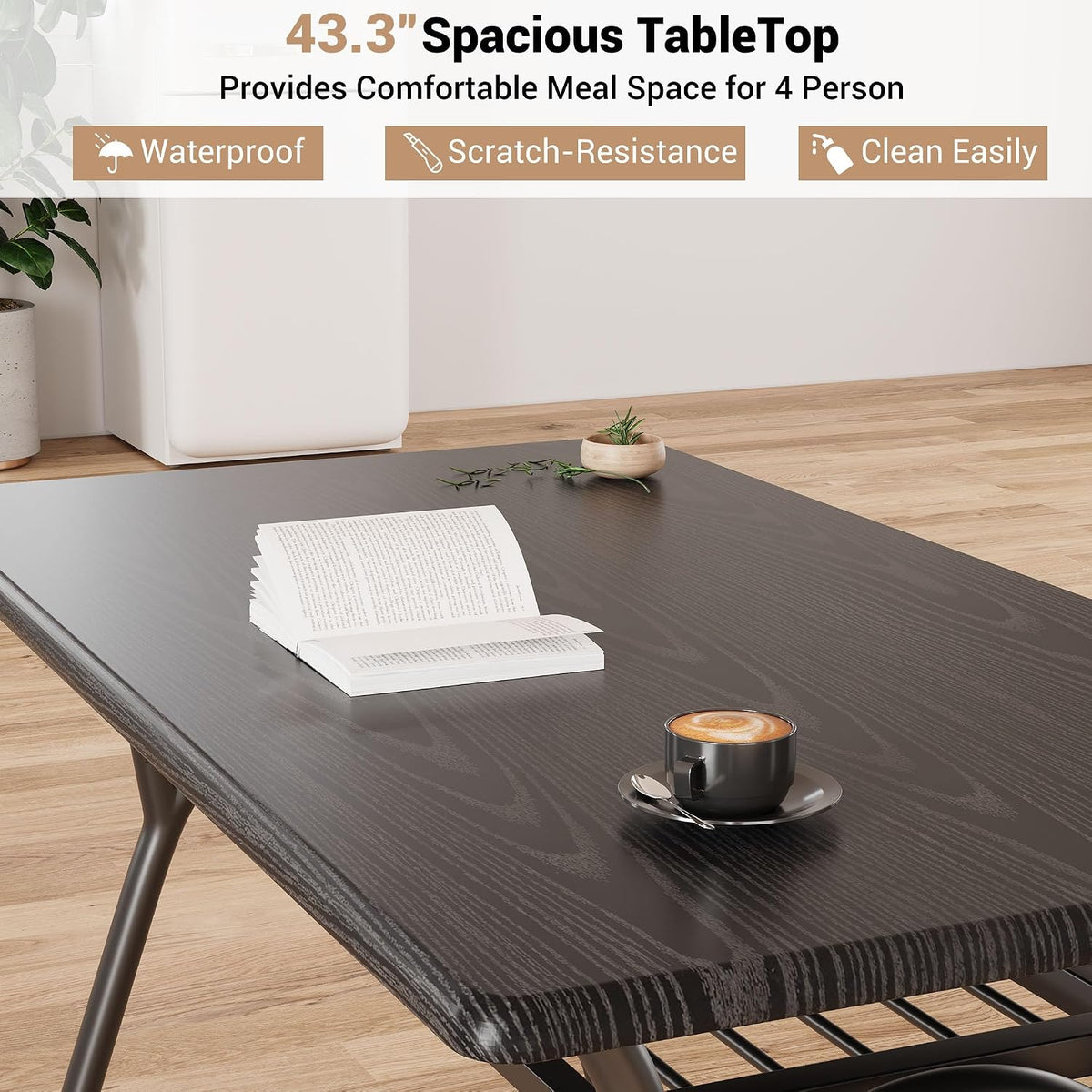 GarveeHome 5-Piece Dining Table Set for 4, Modern Kitchen Table with 4 Boucle Chairs, Rectangular Dining Table with Storage Shelf & Marble Tabletop, Home Dining Furniture for Small Space, Beige+Black