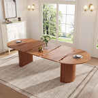 45"-105" Long Extendable Dining Table for 4-10, Mid Century Brown Wood Extendable Kitchen Table with 3 Leaf, Fluted Base for Dining Room, Space Saving (Table Only)