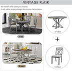 Merax Extendable Round Dining Table Set for 4, Farmhouse Kitchen Table Set with 4 Upholstered Chairs for Kitchen, Dining Room, Living Room, Grey