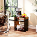 Acrylic End Table Record Player Table with Storage Shelf Clear Side Table Nightstand (Dark Brown)