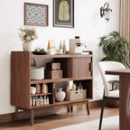 ONBRILL 44" Sideboard Buffet Cabinet with Outlet & 2 Open Storage Spaces, Fluted Sideboard Cabinet with Sliding Door & Adjustable Shelves, Mid-Century Accent Coffee Bar Console Table with Wooden Feet