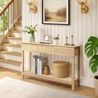 Karl home 51"Console Table w/3 Rattan Drawers & Storage Shelf, Natural Wood | Boho sofa table with 13.1"W rattan drawers,storage shelf,living room and hallway use, natural wood look