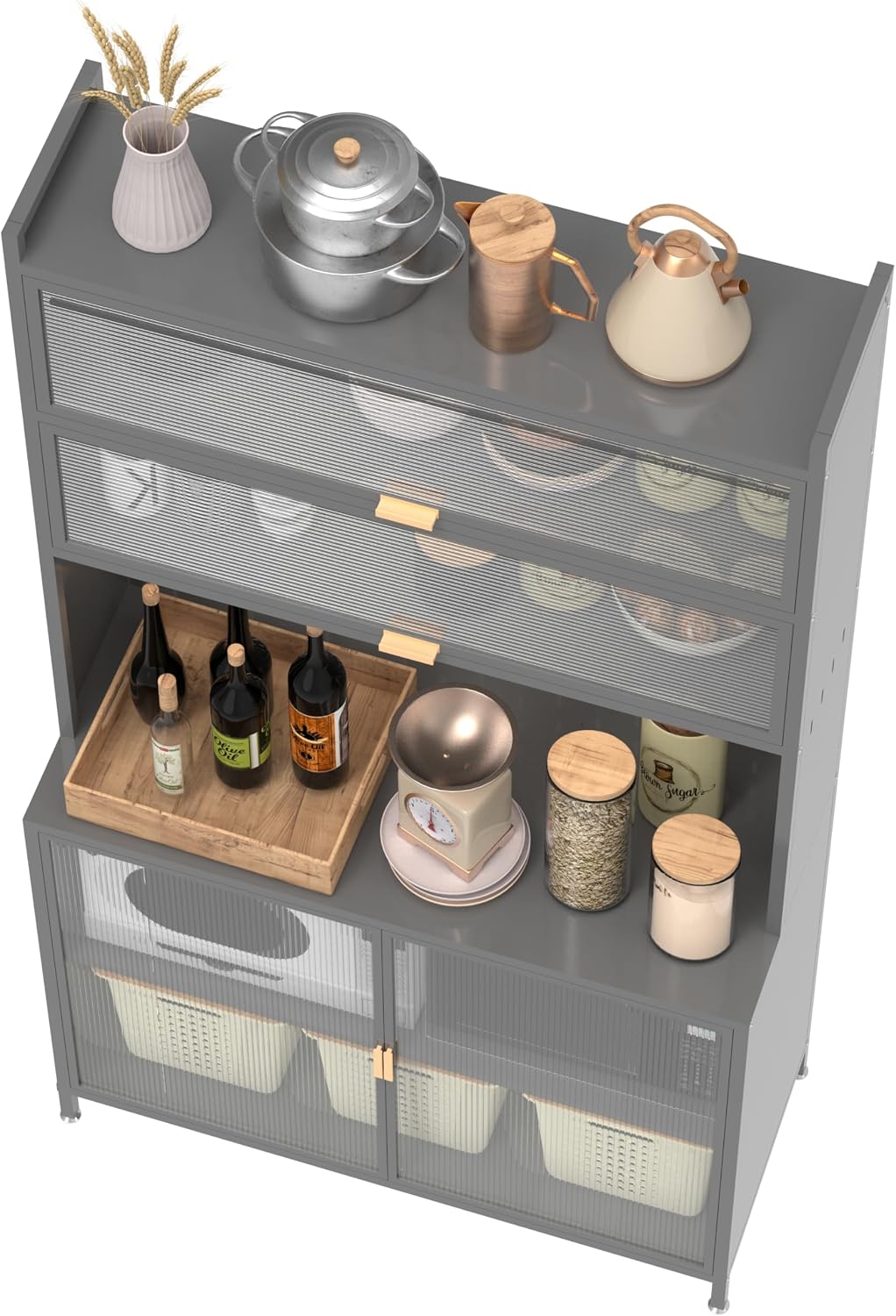 Montary 73" Tall Kitchen Pantry Cabinet, 6 Tiers Flip Door with Pegboard Spacious, Adjustable Metal Pantry Storage Cabinet, Anti-Tip Design Hutch for Kitchen, Dining Room, Living Room (Grey)