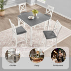 LUMISOL 5-Piece Counter Height Dining Set, Wooden Square Table with 4 Chairs, Space-Saving 4-Person Dining Table Set for Small Kitchen Dining Room, Grey + White