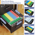 2-Drawer Rolling File Cabinet with Lock, Mobile Vertical File Cabinet for Hanging A4/Letter/Legal Size Folder, Under Desk Small Filing Cabinets for Home Office, Assembly Required,Black