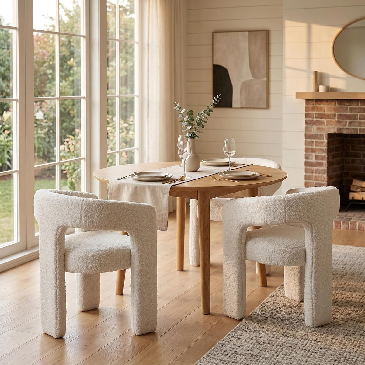 HNY Modern Barrel Kitchen & Dining Room Chair, Sherpa Upholstered Accent Chair with Arm, 18.5'' Wide Side Armchairs Vanity Chairs for Living Room Bedroom Makeup Small Spaces, White