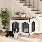 MAHANCRIS Farmhouse Nightstand and Dog Crate Furniture Bundle, End Table with Barn Door, Wooden Dog Cage for Small Medium Dogs, Side Table for Bedroom, Living Room, ET155-DCBA9601