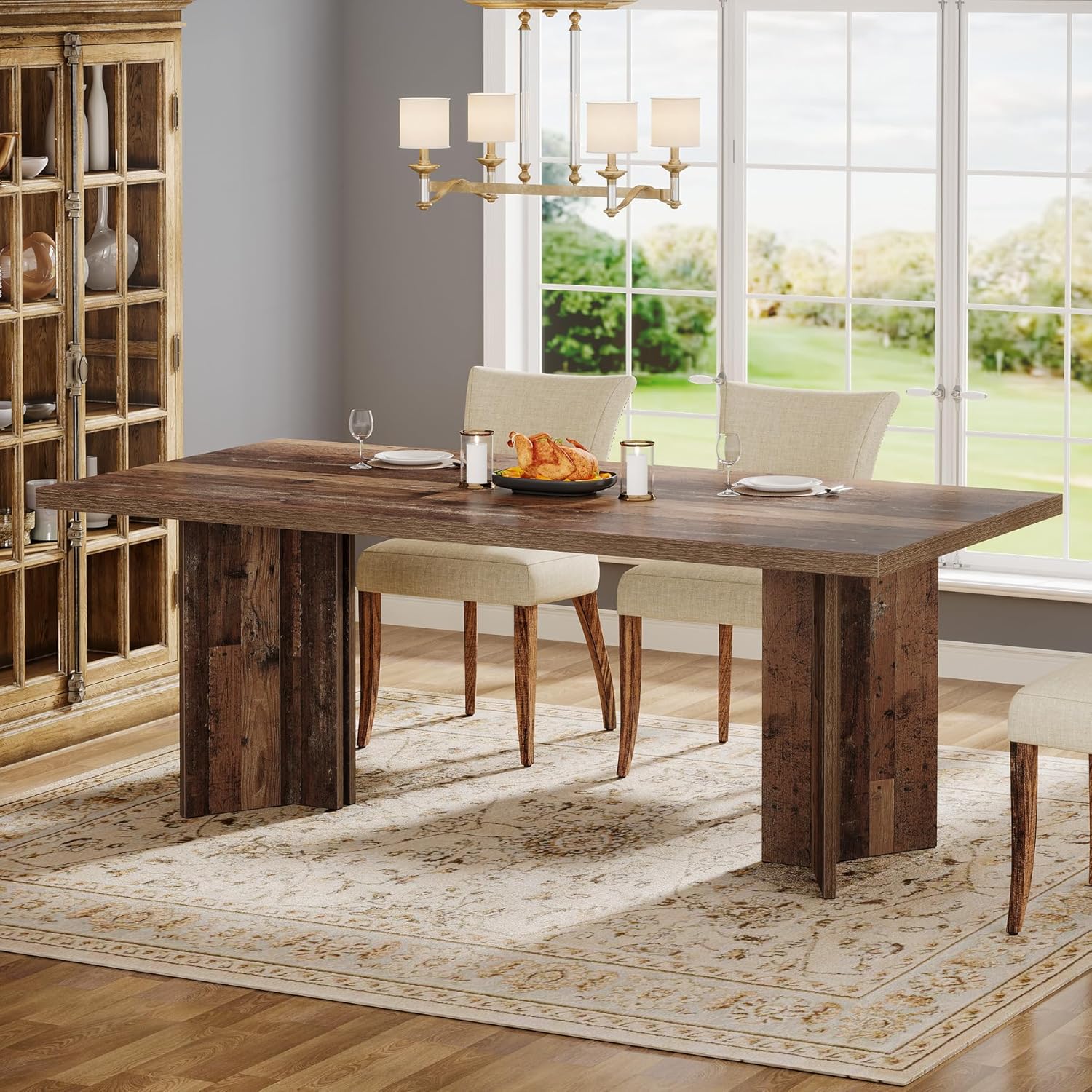 Tribesigns Farmhouse Dining Table for 4 to 6 People, 63-inch Rectangle Wooden Kitchen Table with Large Tabletop and Heavy Duty Legs for Dining Room,Kitchen, Distressed Brown