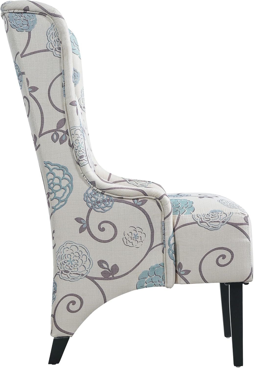 Christopher Knight Home Micua Luxury Upholstered Dining Chair with Floral Fabric Accent, Dining Room Chair with High Wingback, Comfy Living Room Chair and Birch Wood Legs, Extra Seating, Beige + Black