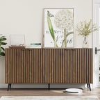 Smuxee 63" Fluted Sideboard Cabinet, Freestanding Walnut Buffet Cabinet with Adjustable Shelf, Wood Storage Cabinet for Living Room, Entryway, Hallway