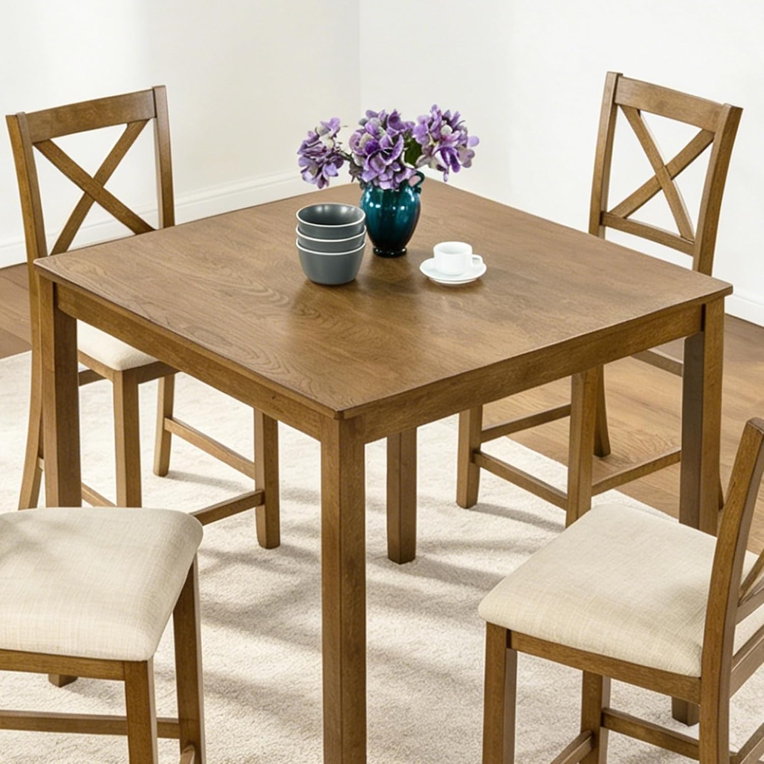 LUMISOL 34.5” Square Dining Table, Wood Kitchen Table for 4 People, Farmhouse Counter Height Table for Kitchen, Dining Room, Oak