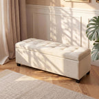 Asense 42" Storage Ottoman Bench, Large Linen Upholstered Rectangular Footstool with Safety Hinges, End of Bed Bench for Bedroom, Entryway Bench with Storage, Window Seat, Beige