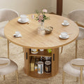 HOMMPA 48'' Round Dining Table for 4 Kitchen Dining Table with Storage Dinner Table with 2-Layer Shelf and Wood Slide Door for Home Dining Room Living Room Natural