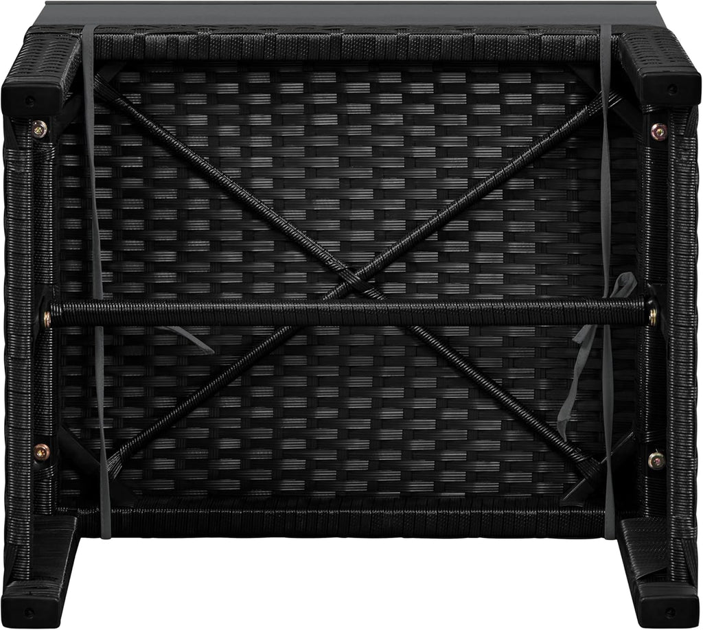 Yaheetech Wicker Ottomans, Set of 2 Footrest with Removable Cushion, 2pcs PE Rattan Side Table Additional Seating Multipurpose Outdoor Furniture for Patio, Backyard, Black/Gray